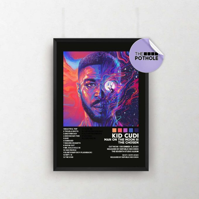Kid Cudi Poster / Man On The Moon 3 The Chosen Poster / Album Cover Poster Poster Print Wall Art, Poster, Home Decor, Kid Cudi, Blck 2