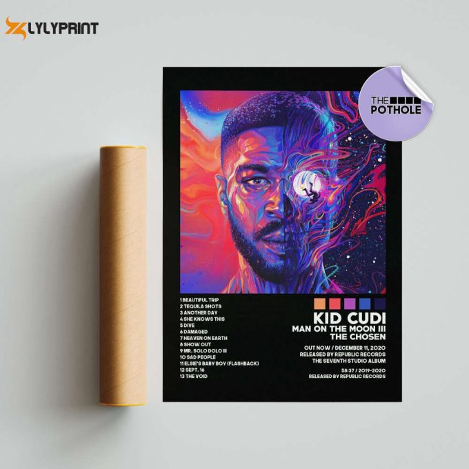 Kid Cudi Poster / Man On The Moon 3 The Chosen Poster / Album Cover Poster Poster Print Wall Art, Poster, Home Decor, Kid Cudi, Blck 1
