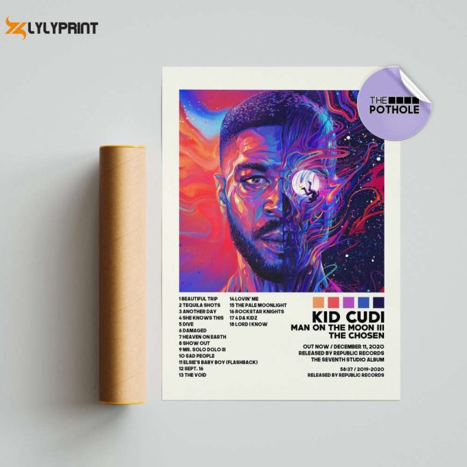 Kid Cudi Poster / Man On The Moon 3 The Chosen Poster / Album Cover Poster Poster Print Wall Art, Poster, Home Decor, Kid Cudi, The Chosen 1
