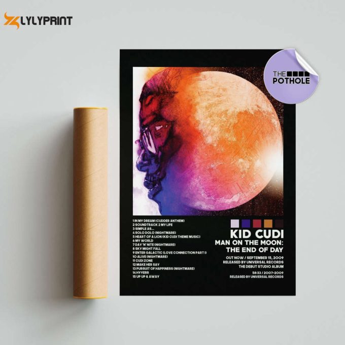 Kid Cudi Poster / Man On The Moon Poster / Album Cover Poster Poster Print Wall Art, Custom Poster, Home Decor, Kid Cudi, Blck, 1