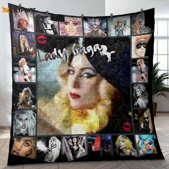 Lady Gaga Singer Fan Gift, Lady Gaga Album Cover Collection Quilt Blanket For Fans Home Decor Gift 1