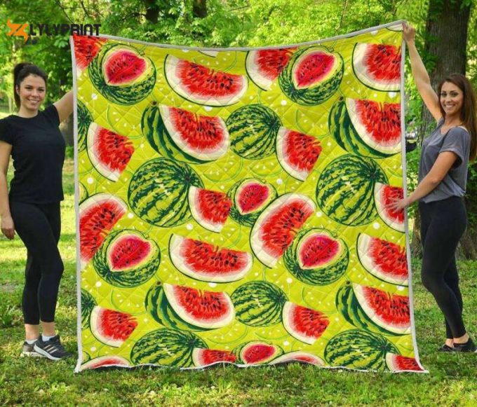 Lime Green Watermelon 3D Customized Quilt 1