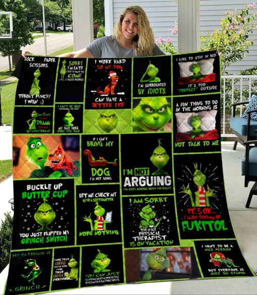 Merry Christmas Grinch Quilt Blanket For Fans Home Decor Gift 129