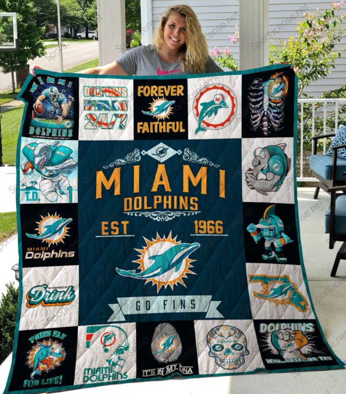 Miami Dolphins Quilt Blanket For Fans Home Decor Gift 2