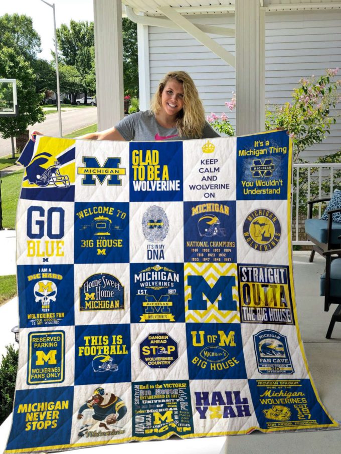 Michigan Wolverines Quilt Blanket For Fans Home Decor Gift 2