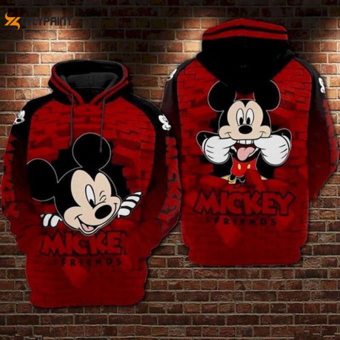 Mickey And Minnie Mouse Brick Wall Style 3D Hoodie 1