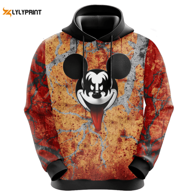 Mickey Mouse Characters Kiss Band Red 3D Hoodie Zip Hoodie 1