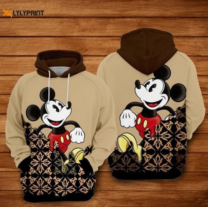 Mickey Walking Brown Disney Over Print 3D Hoodie Zip Hoodie 594 1