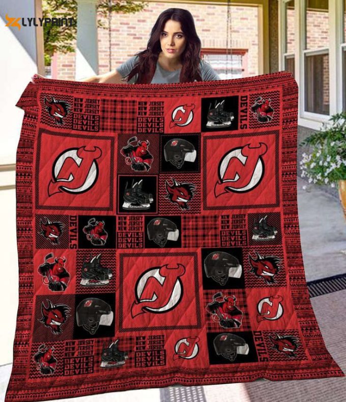 New Jersey Devils Quilt Blanket For Fans Home Decor Gift 1