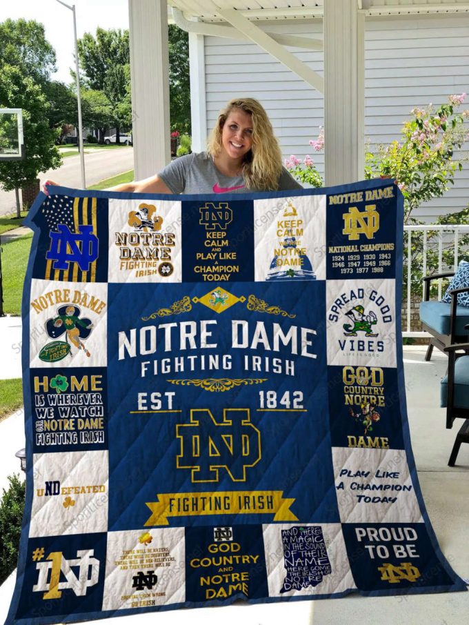 Notre Dame Fighting Irish 2 Quilt Blanket For Fans Home Decor Gift 2