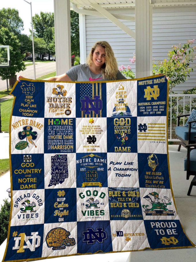 Notre Dame Fighting Irish Quilt Blanket For Fans Home Decor Gift 2
