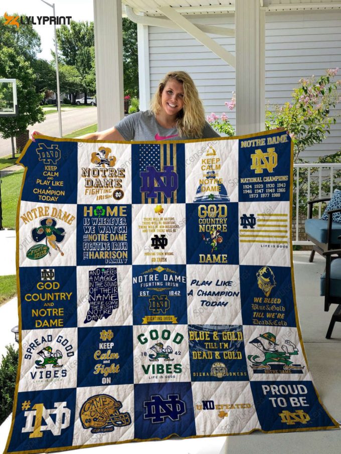 Notre Dame Fighting Irish Quilt Blanket For Fans Home Decor Gift 1