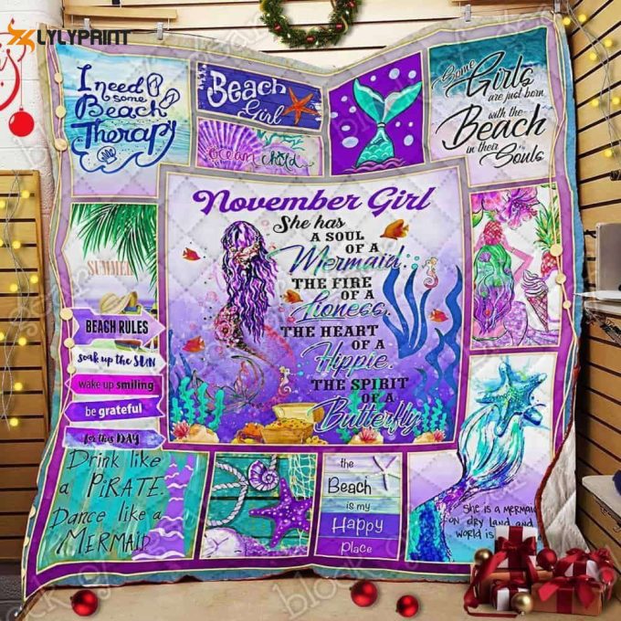 November Girl A Soul Of A Mermaid 3D Customized Quilt 1