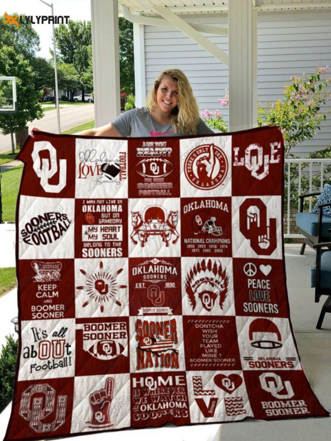 Oklahoma Sooners Quilt Blanket For Fans Home Decor Gift 1