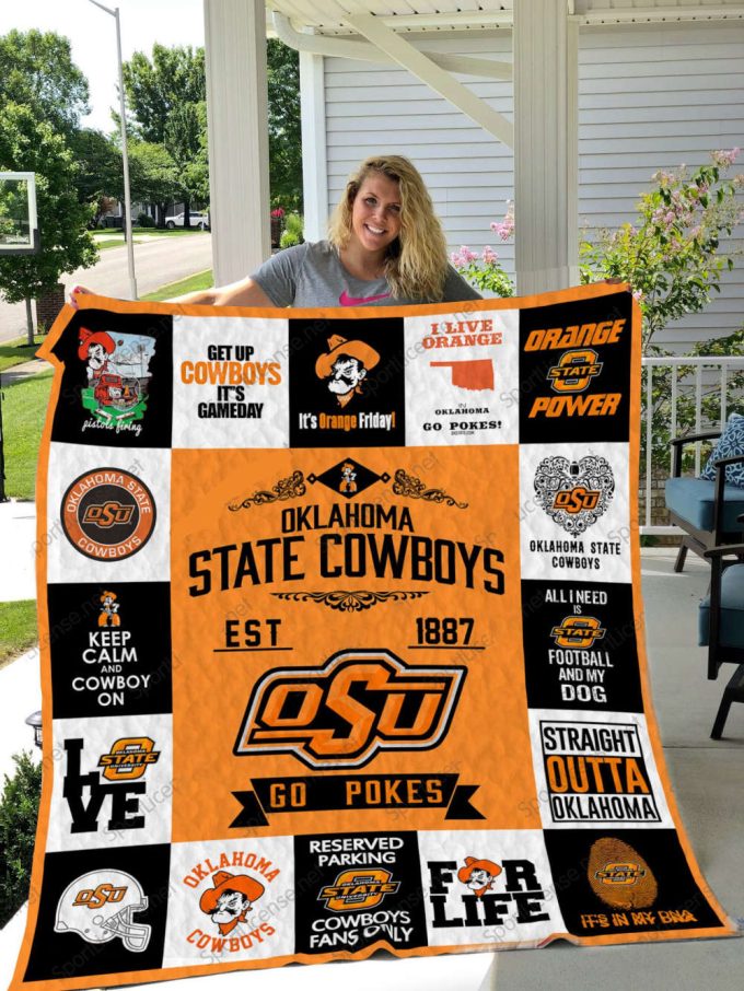 Oklahoma State Cowboys 1 Quilt Blanket For Fans Home Decor Gift 2