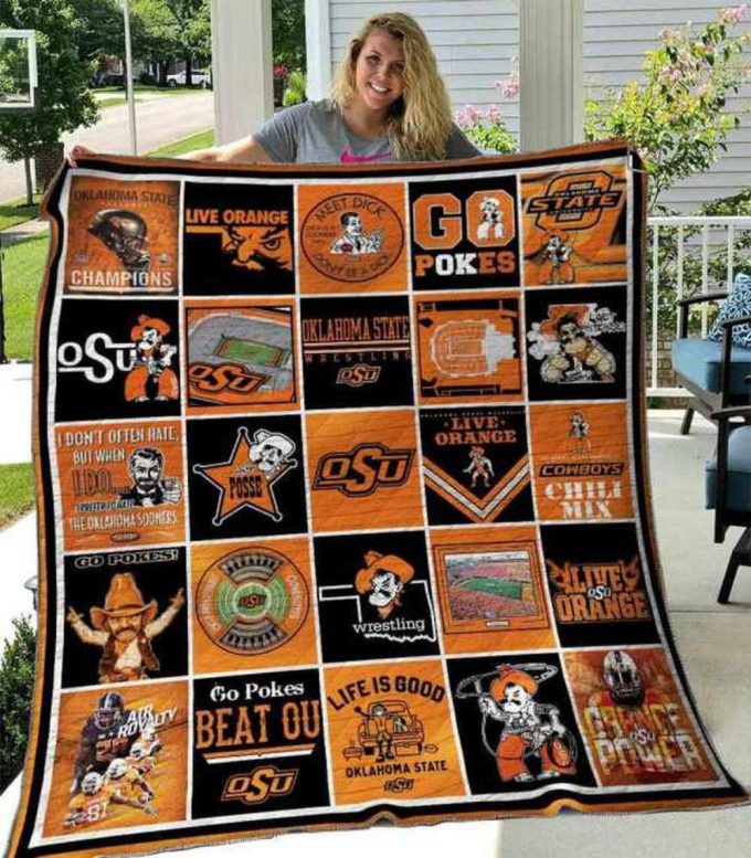 Oklahoma State Cowboys Quilt Blanket For Fans Home Decor Gift 2