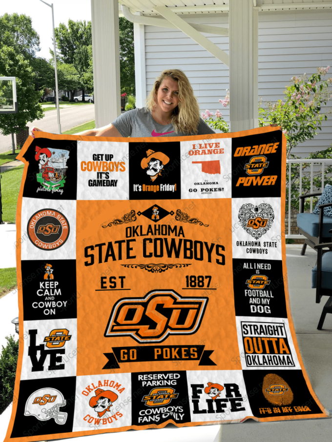 Oklahoma State Cowboys Quilt Blanket For Fans Home Decor Gift 2