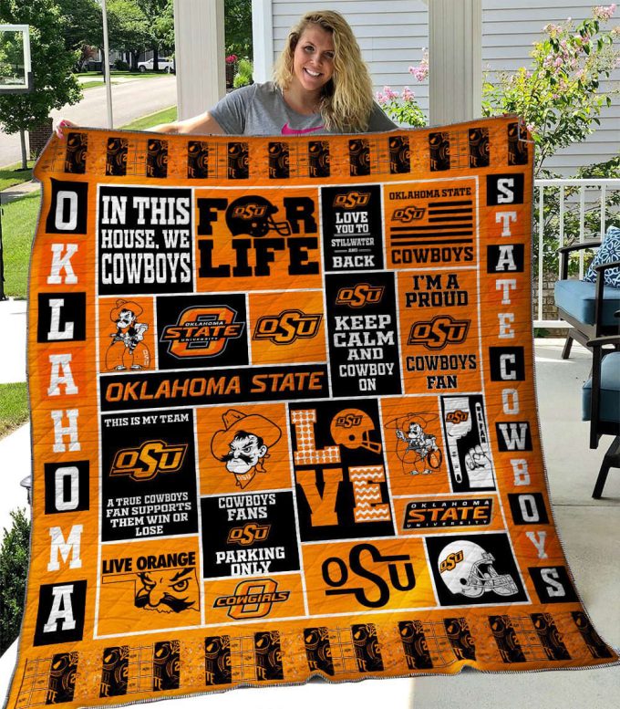 Oklahoma State Cowboys Quilt Blanket For Fans Home Decor Gift 3H 2