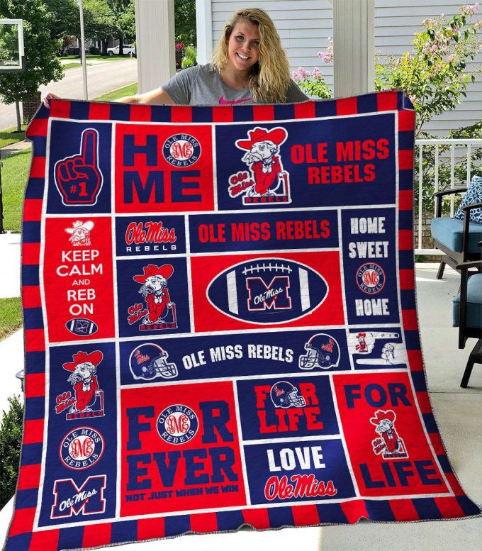 Ole Miss Rebels Quilt Blanket For Fans Home Decor Gift 2