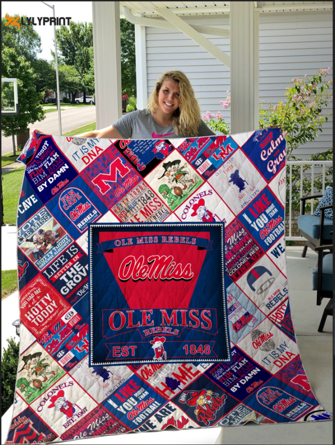 Ole Miss Rebels Quilt Blanket For Fans Home Decor Gift 1