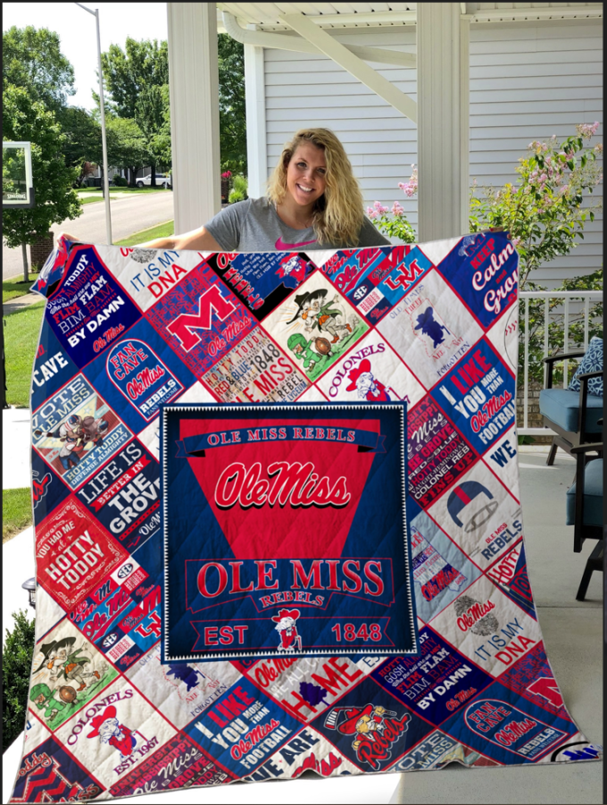 Ole Miss Rebels Quilt Blanket For Fans Home Decor Gift 2