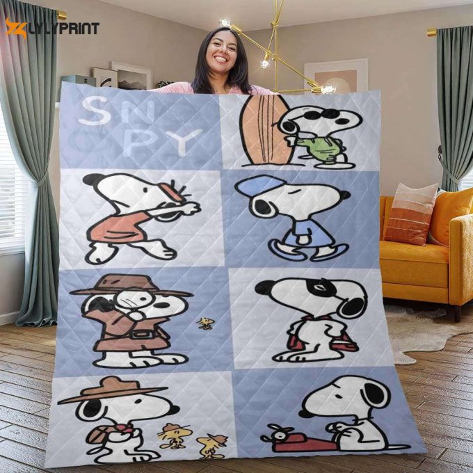Peanuts Snoopy Gifts Lover Quilt Blanket For Fans Home Decor Gift, Peanuts Snoopy Funny Cartoon Quilt Blanket For Fans Home Decor Gift 1
