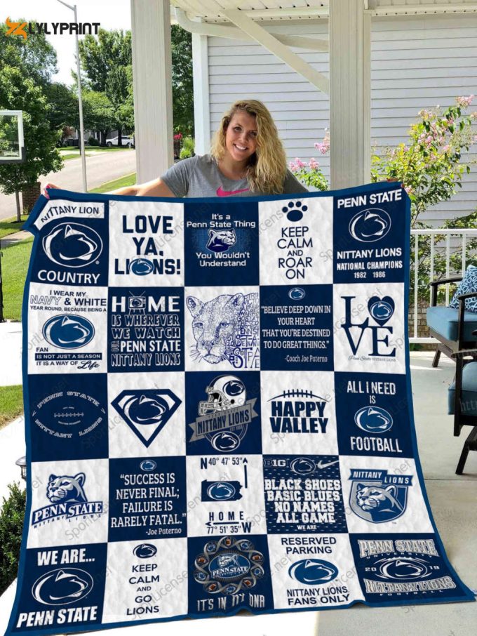 Penn State Nittany Lions Quilt Blanket For Fans Home Decor Gift 1