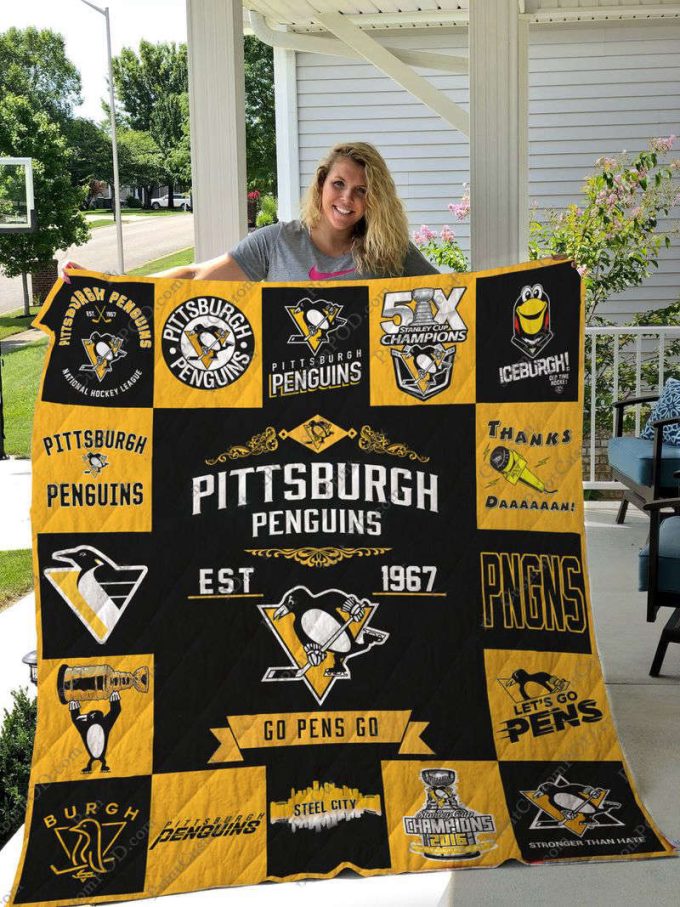 Pittsburgh Penguins Quilt Blanket For Fans Home Decor Gift 2