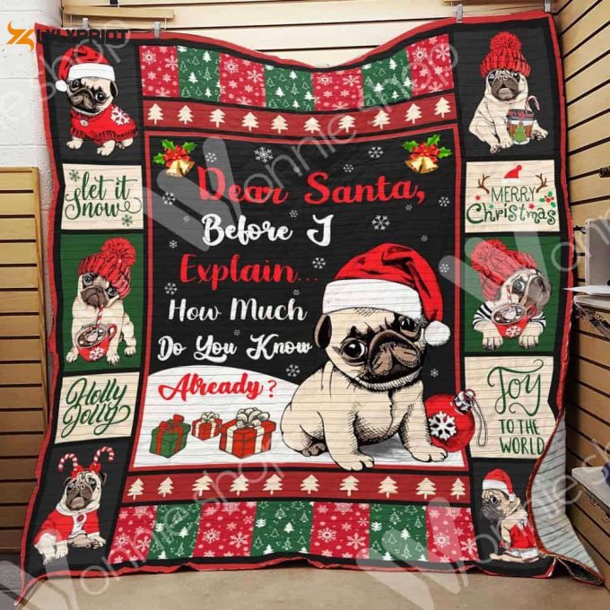 Pug Dog Christmas 3D Customized Quilt 1