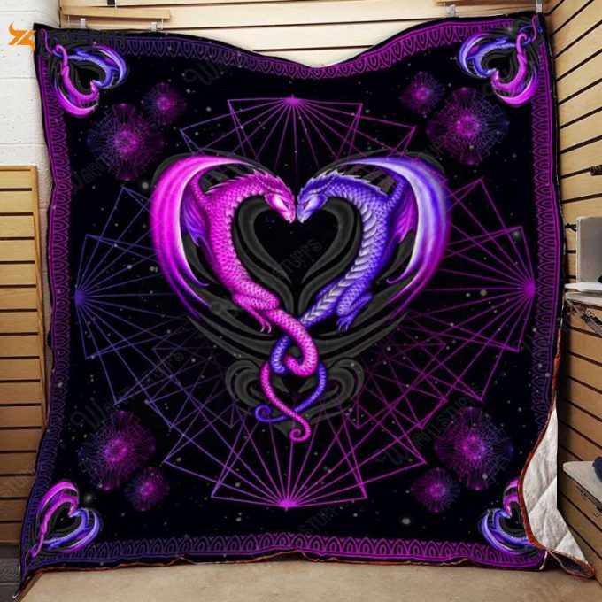 Purple Dragon Couple 3D Customized Quilt Blanket For Fans Home Decor Gift 1