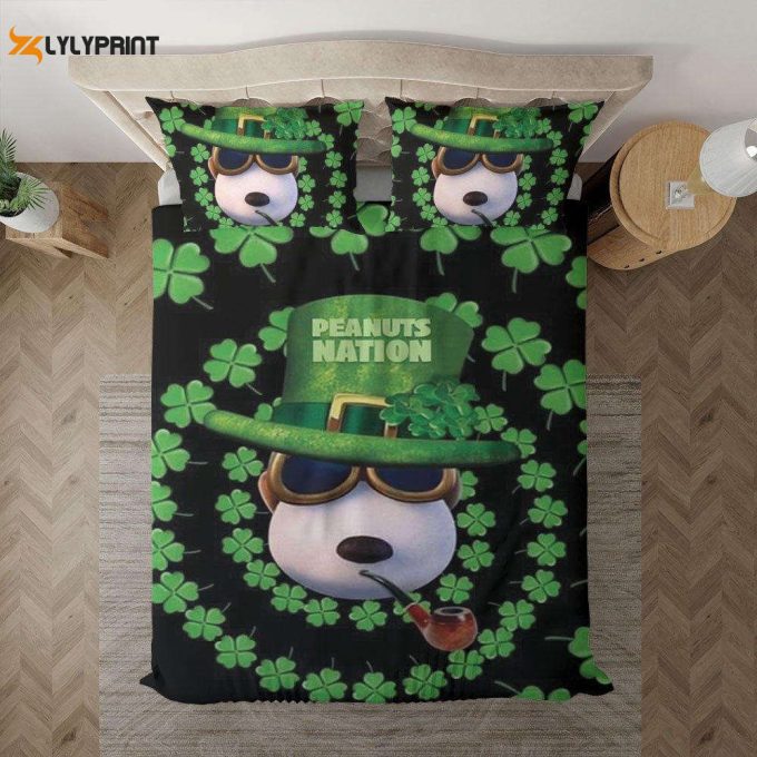 Snoopy The Peanuts Fan Gift, Peanuts Nation Gift, Snoopy And Shamrocks Happy Patrick'S Day Duvet Quilt Bedding Set 1
