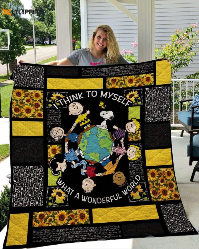 Snoopy The Peanuts, Snoopy And Friends Sunshine I Think To Myself What A Wonderful World Quilt Blanket 1
