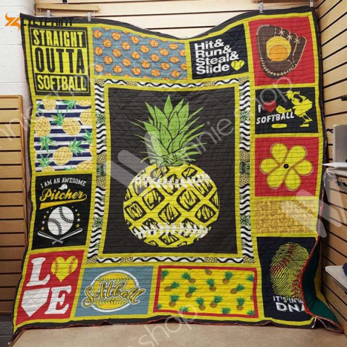 Softball Pineapple 3D Customized Quilt Blanket For Fans Home Decor Gift 1