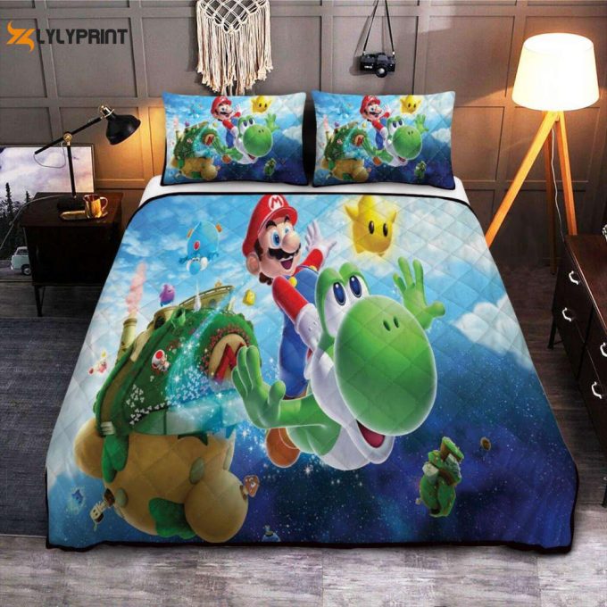 Super Mario With A Dragon Flying In The Sky Games Fan Gift,Mario Fan Gift,Mario Duvet Quilt Bedding Set 1