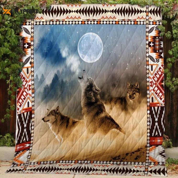 Three Wolves Howling At The Moon 3D Customized Quilt Blanket For Fans Home Decor Gift 1