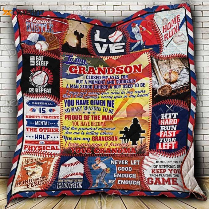 To My Grandson Baseball 3D Customized Quilt 1