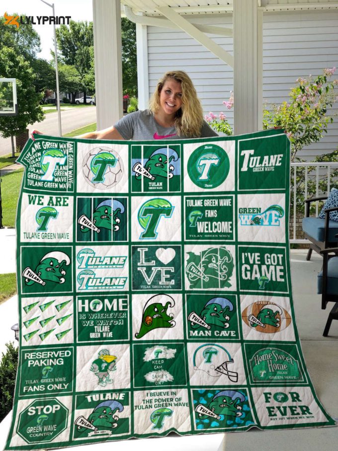 Tulane Green Wave Quilt Blanket For Fans Home Decor Gift 1