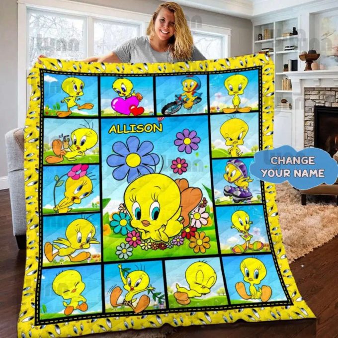 Tweety Bird Custom Name Quilt Blanket For Fans Home Decor Gift 2