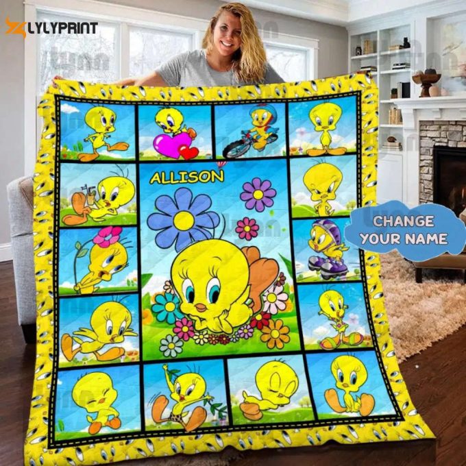 Tweety Bird Custom Name Quilt Blanket For Fans Home Decor Gift 1