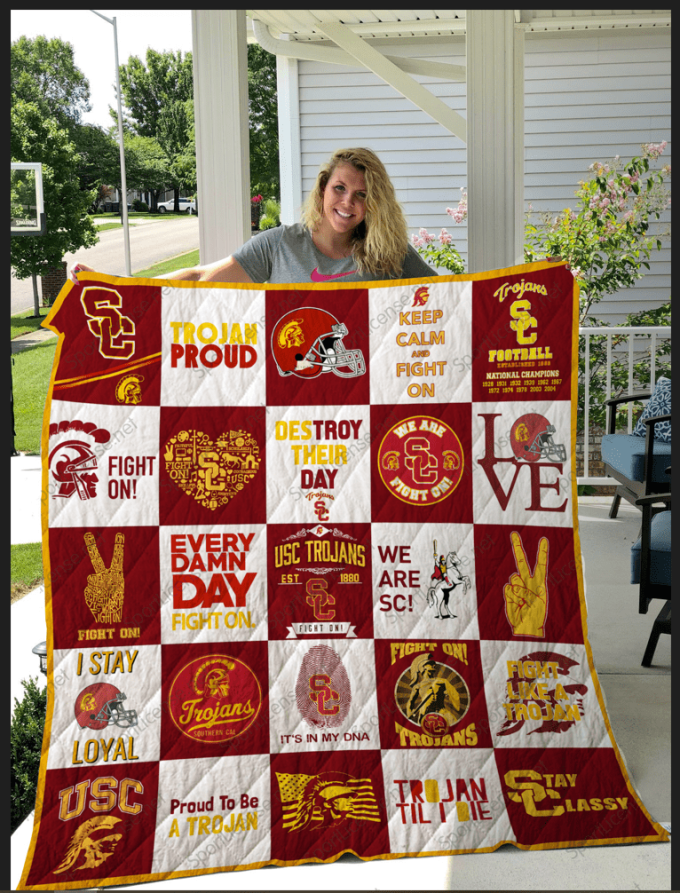 Usc Trojan Quilt Blanket For Fans Home Decor Gift 2