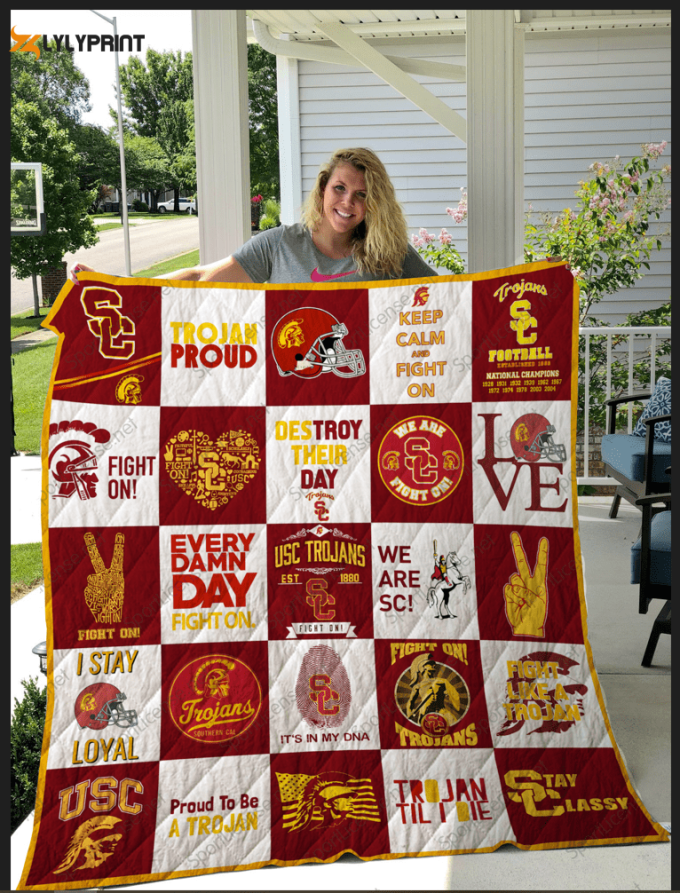 Usc Trojan Quilt Blanket For Fans Home Decor Gift 1