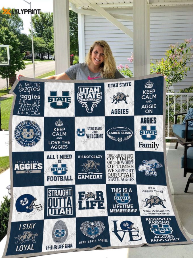 Utah State Aggies Quilt Blanket For Fans Home Decor Gift 1