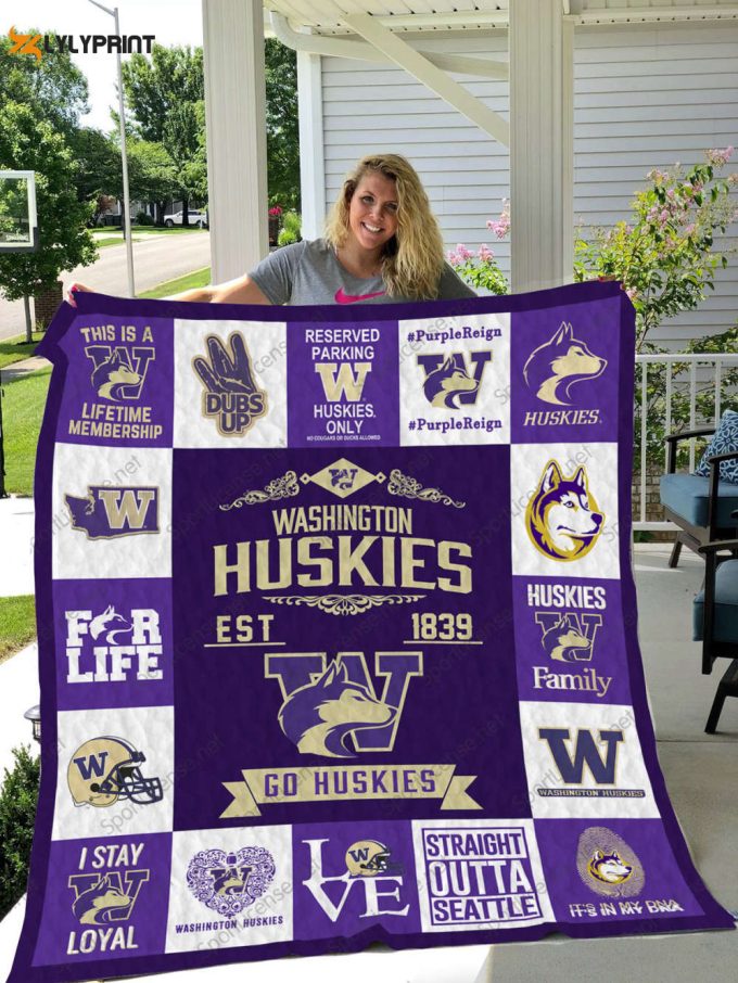 Washington Huskies 2 Quilt Blanket For Fans Home Decor Gift 1