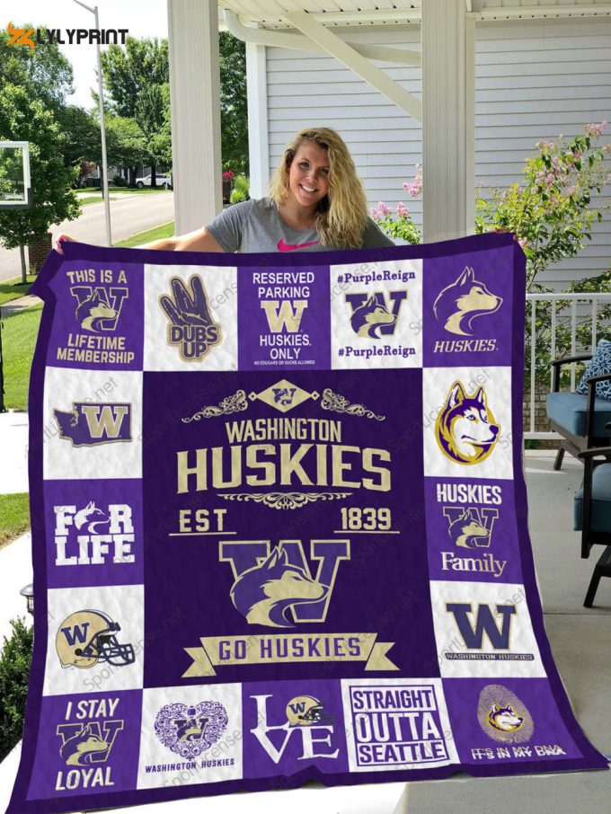 Washington Huskies Quilt Blanket For Fans Home Decor Gift 1