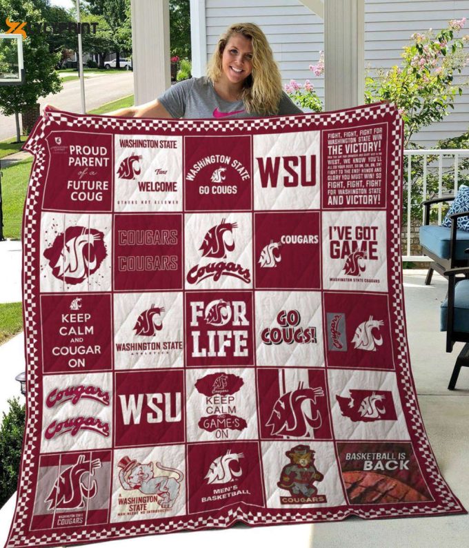 Washington State Cougars Quilt Blanket For Fans Home Decor Gift 1
