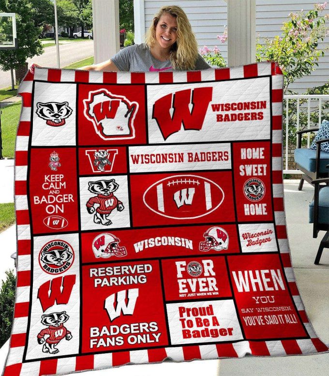 Wisconsin Badgers 1 Quilt Blanket For Fans Home Decor Gift 2