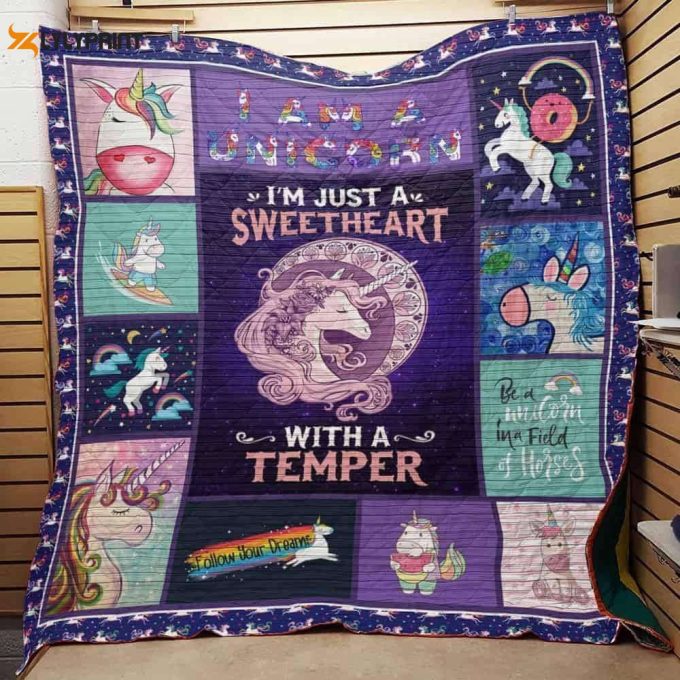 With A Temper Unicorn 3D Customized Quilt 1