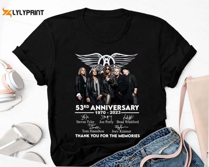 53 Years Of Aerosmith 1970-2024 Signatures T-Shirt 2024 T-Shirt, Aerosmith Fan Gift Shirt, 90S Vintage Aerosmith Band Shirt, Aerosmith Shirt 1