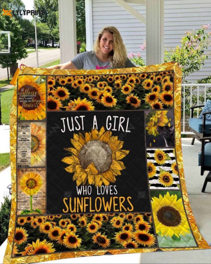 A Girl Who Loves Sunflower 3D Customized Quilt 1