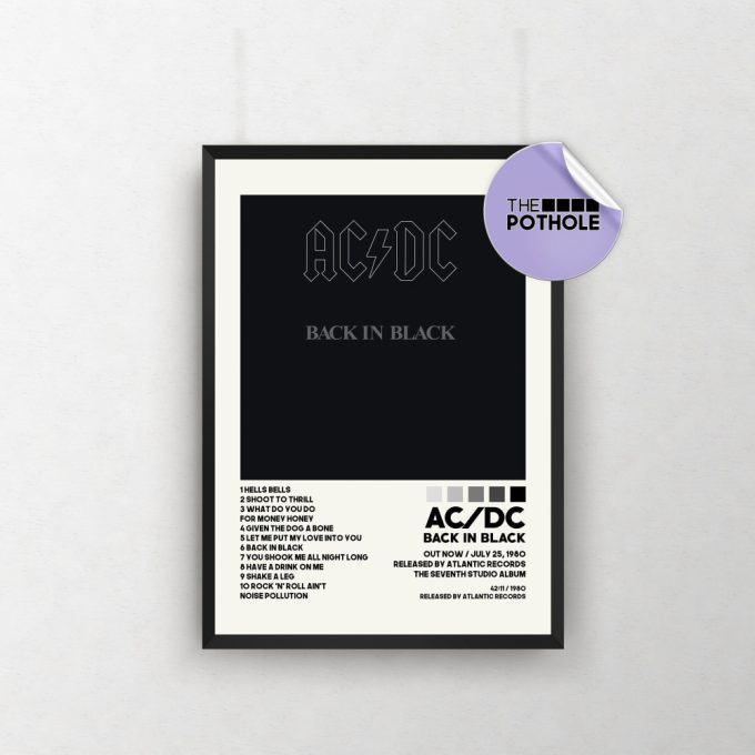 Ac/Dc Posters / Back In Black Poster, Album Cover Poster, Poster Print Wall Art, Boston Album Cover, Ac/Dc, Back In Black, Rock Band 2